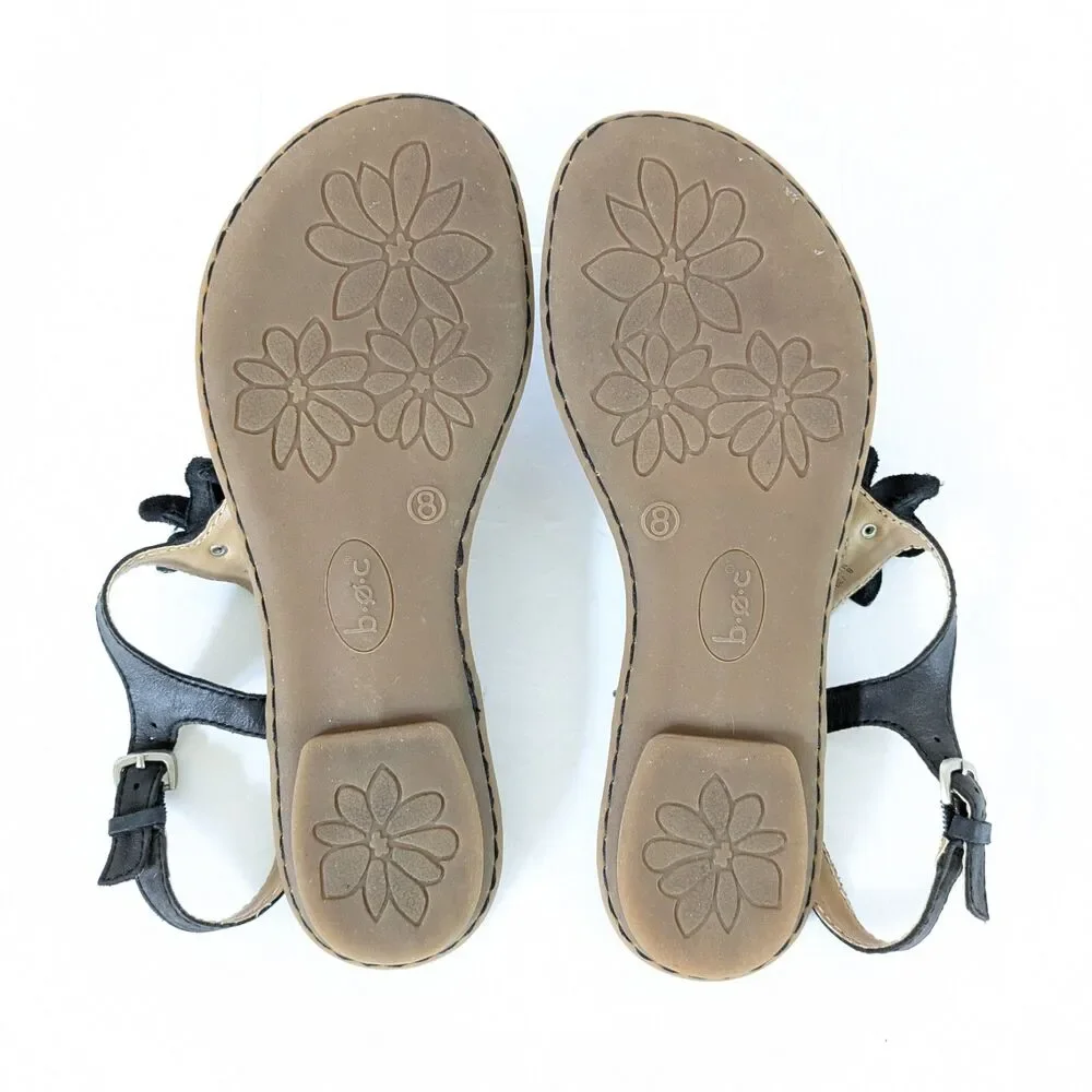 B.O.C. Born Concepts 8M Black Leather Slingback Flat Thong Sandals Flower Flats - Picture 12 of 15